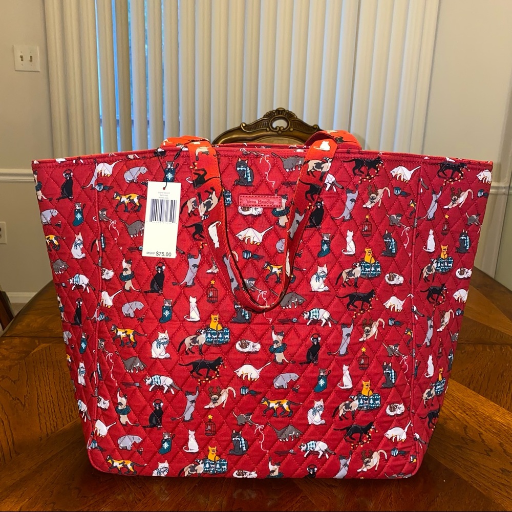 NWT Vera Bradley Grand Tote Holiday Cats - Picture 2 of 7